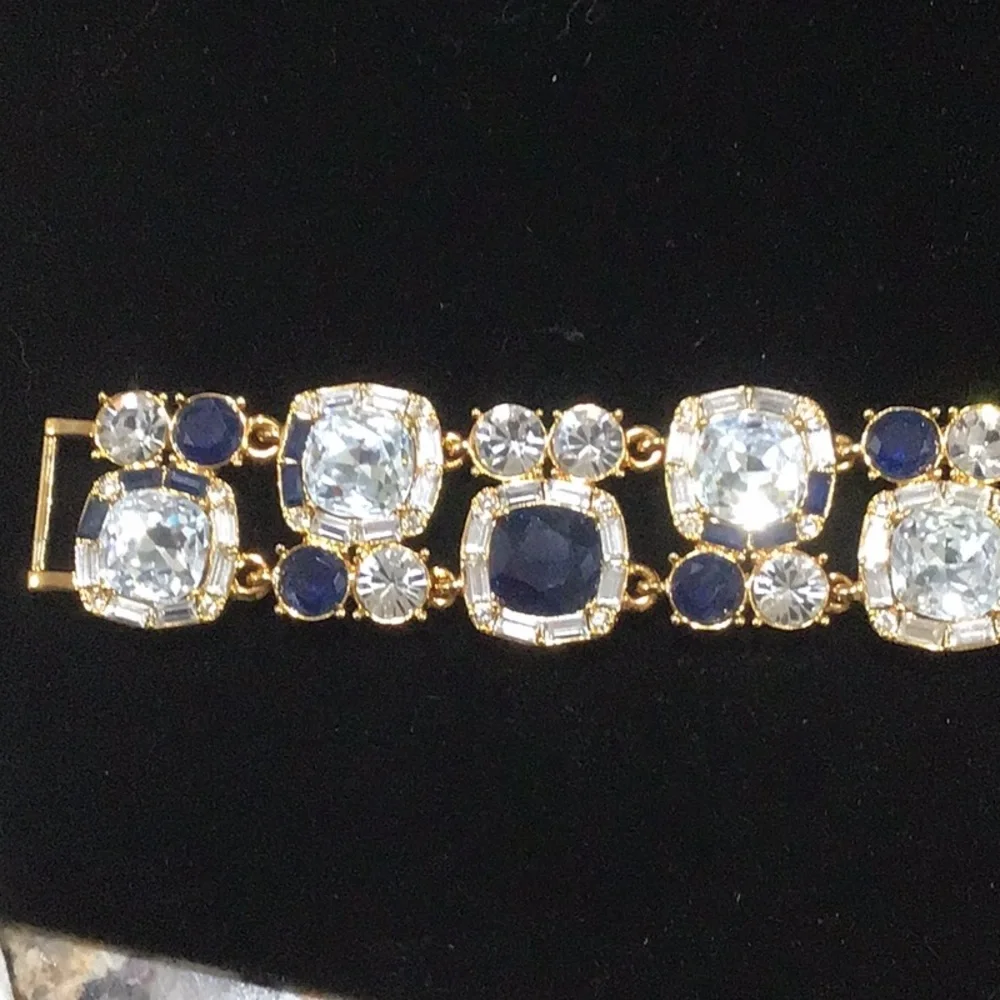 Kate Spade Gold Bracelet with Blue and Clear Crystals 8”